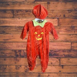 5 for $25🔥6 Months Little Me Velvet Orange Pumpkin Footie Jumpsuit & Hat
